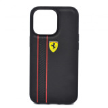 Ferrari Genuine Leather Hard Case With Debossed Stripes, iPhone 13 Pro Max, Black - 1 miniature
