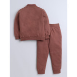 Boys' 3-Piece Set Tracksuits - Off-white Long tee, Brown Fullzipper Crew Jacket and Jogger , (12-18 M) - 6 miniature