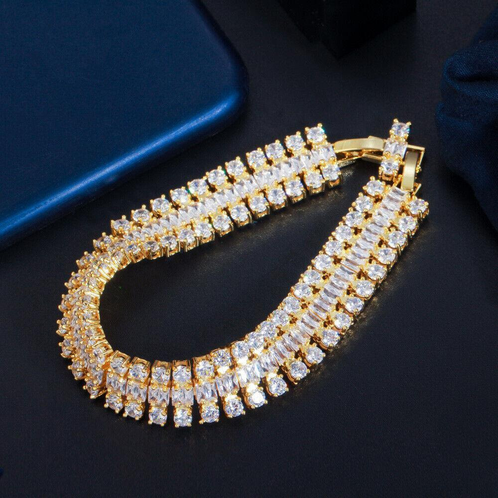 Sparkling White Cubic Zirconia Brazilian Gold Plated Bracelet - 4