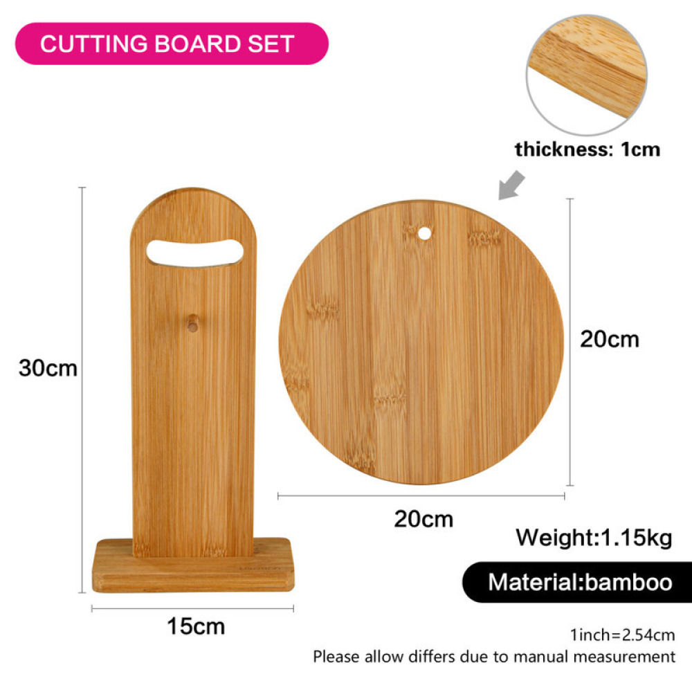 Fissman 4-Pack Bamboo Round Cutting Board Set with Stand Beige 20x20x1cm - 2