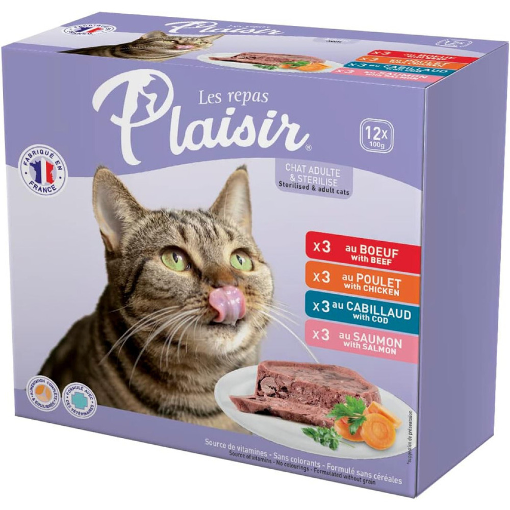 PLAISIR, Wet food, Adult, Assorted, 12 pieces, 100 g each - 1