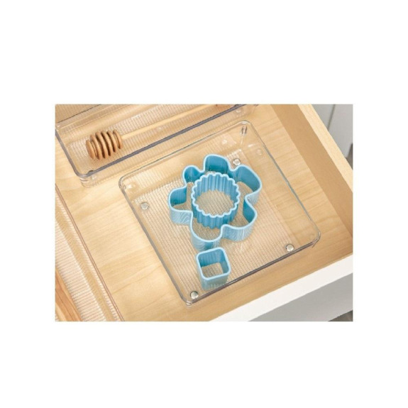 iDesign Linus Kitchen Drawer Organizer for Silverware, Spatulas, Gadgets - 6" x 6" x 2", Clear