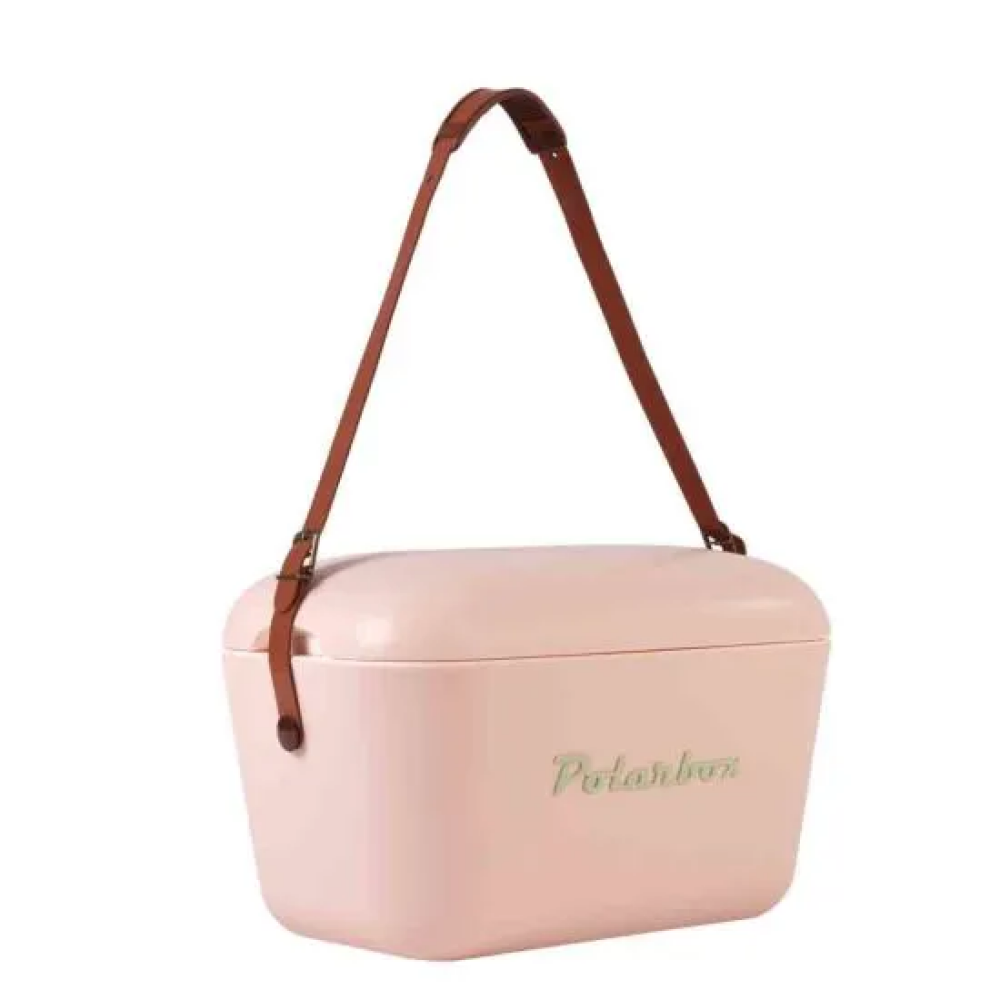 Polarbox Classic Cooler Box with Leather Strap, Nude - Olive Green Rigid Thermal Insulated Ice for Beach, Picnic Party Convertible Lid Polypropylene I - 1