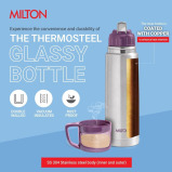 Milton Glassy 750 Thermosteel 24 Hours Hot and Cold Water Bottle with Drinking Cup Lid, Purple, 750 ml - 2 miniature