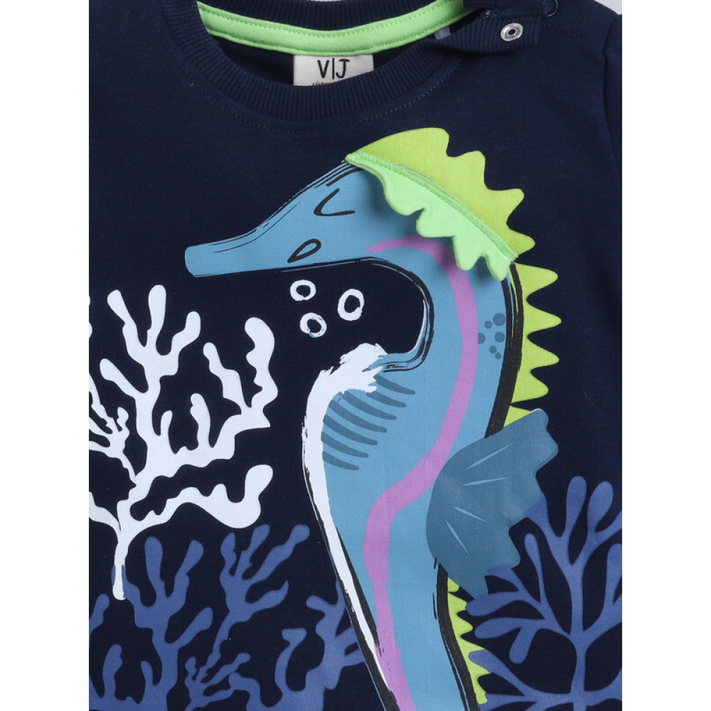 Victor and Jane Boys' Sea Horse Navy and Neon Green T-Shirt and Shorts Set 3-6M - 2