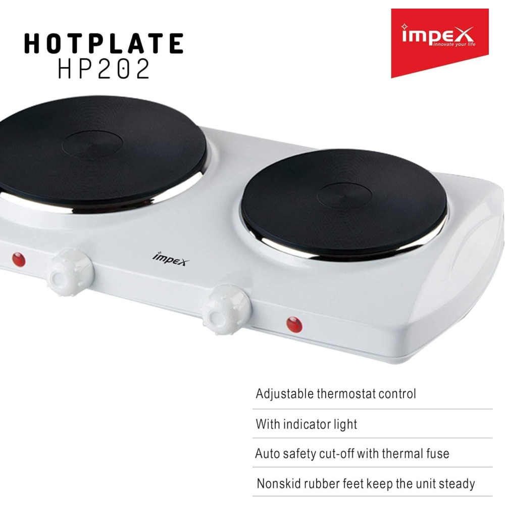 Electric Hot Plate Impex HP 202 Stainless Steel Double with Auto Thermostat, 2500W - 3