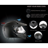 Vega Off Road ISI Certified Matt Finish Full Face Dual Visor with Peak Helmet for Men and Women Outer Clear Visor and Inner Smoke Sun Visor (Dull Blac - 3 miniature