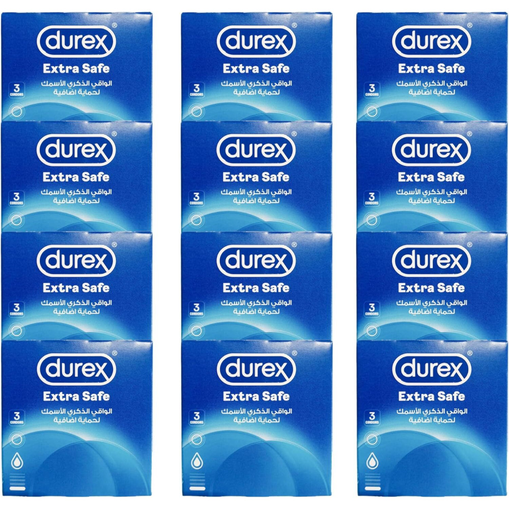 Durex Extra Safe Extra Lubed Condoms for Men, Pack of 3 x12 boxes (36 pieces) - 1