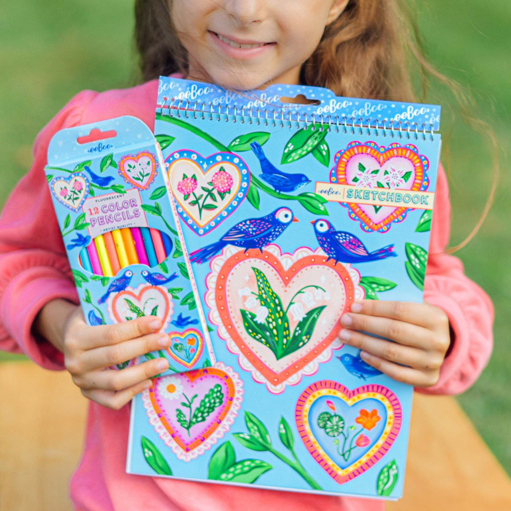 eeBoo Hearts \& Birds Sketchbook Deluxe Water Color Paper 60 Sheets for kids to learn painting and fun learning.  - 2