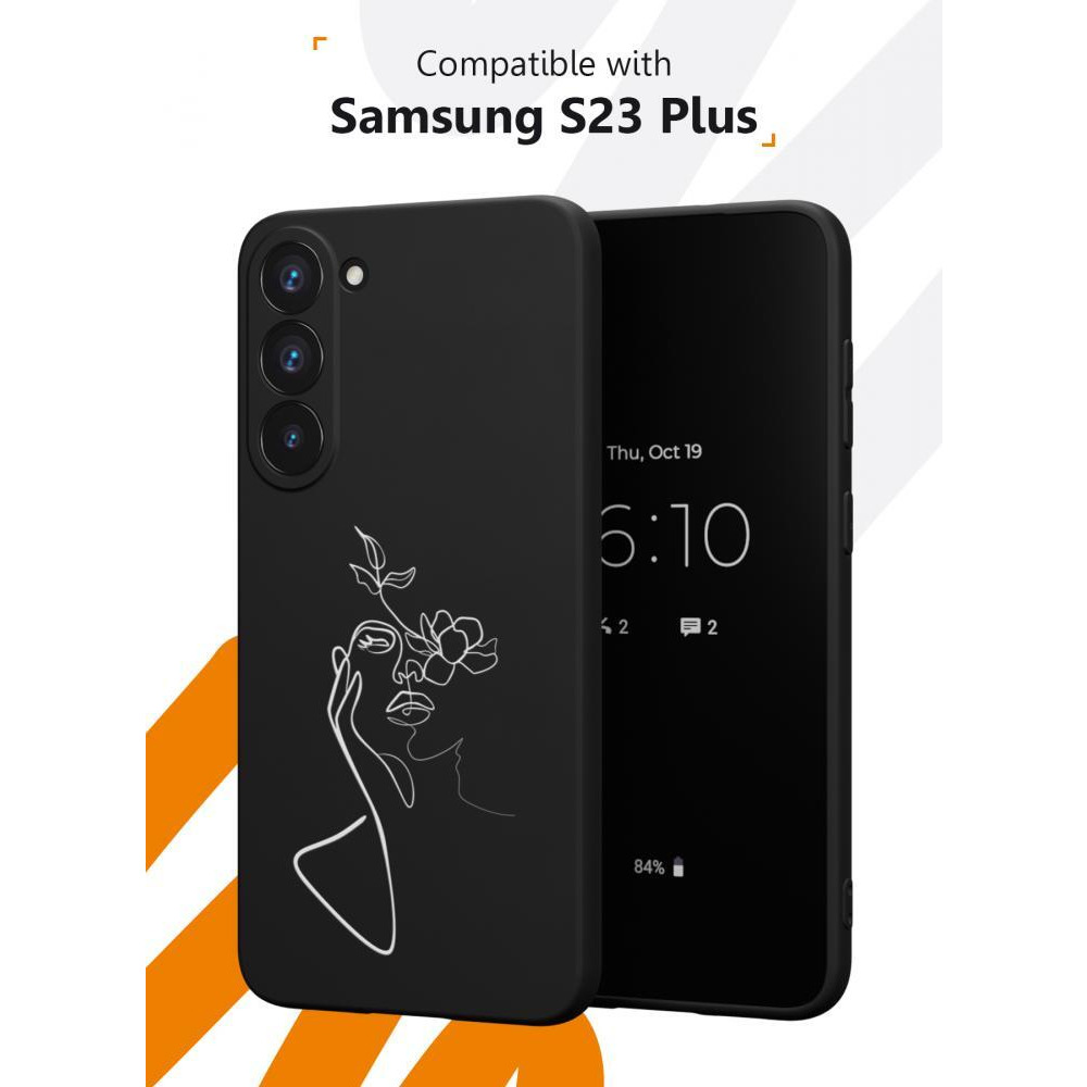 Protective Case Cover for Galaxy S23 Plus with Face & Flowers white Pattern - 2