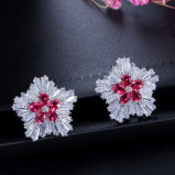 Red CZ Snowflake Crystal Flower Stud Earring - 1 miniature