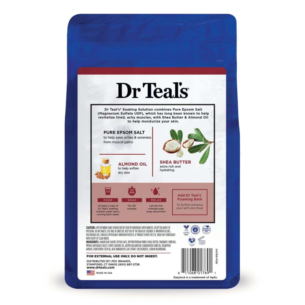Bath salt, Dr Teal's, Soaking solution, Pure Epsom salt, Shea butter and Almond oil, 3 lbs (1.36 kg) - 2