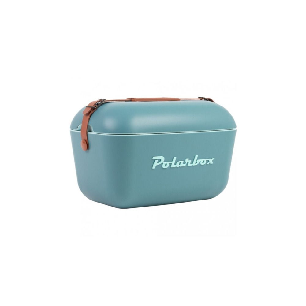 Polarbox Classic Cooler Box with Leather Strap, Blue - Marine Green Rigid Thermal Insulated Ice for Beach, Picnic Party, 12 L - 1