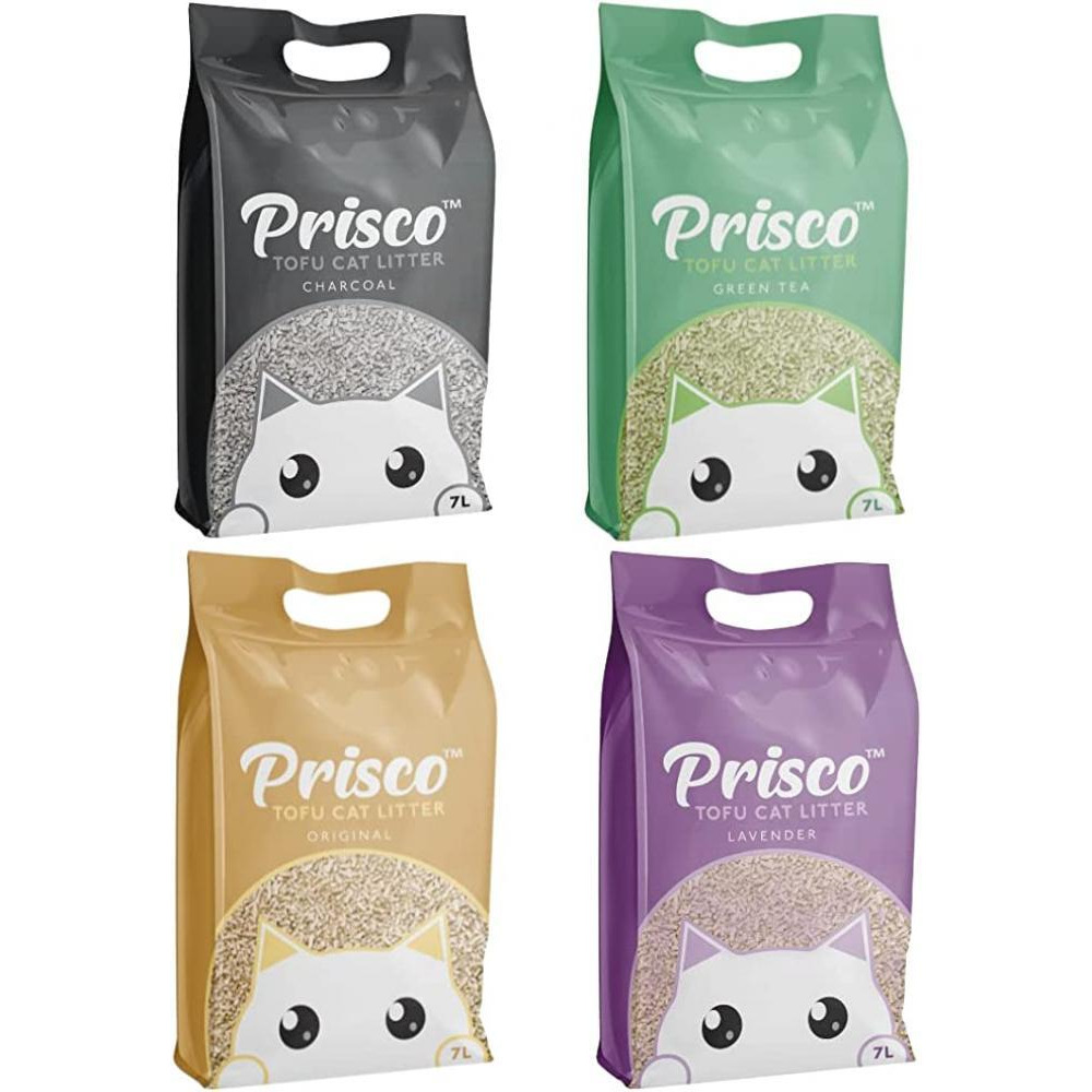 Prisco \/ Tofu Cat Litters Set of 4 Packs Scents: Green Tea, Lavender, Original, Charcoal - 1