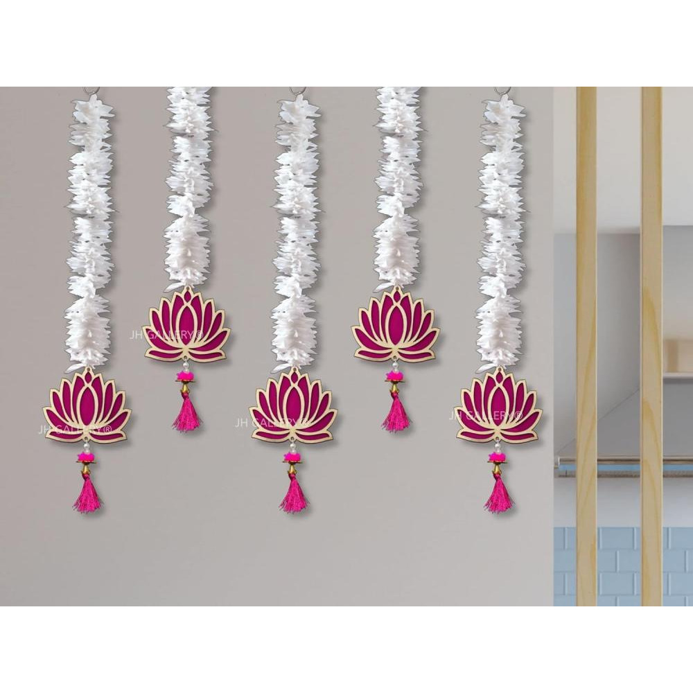 JH Gallery Lotus Hangings للديكور الزهور الجدارية المعلقة لديكور المعبد، Mandir DECOR Diwali Decor، عناصر تزيين Pooja (حزمة من 5) - 5