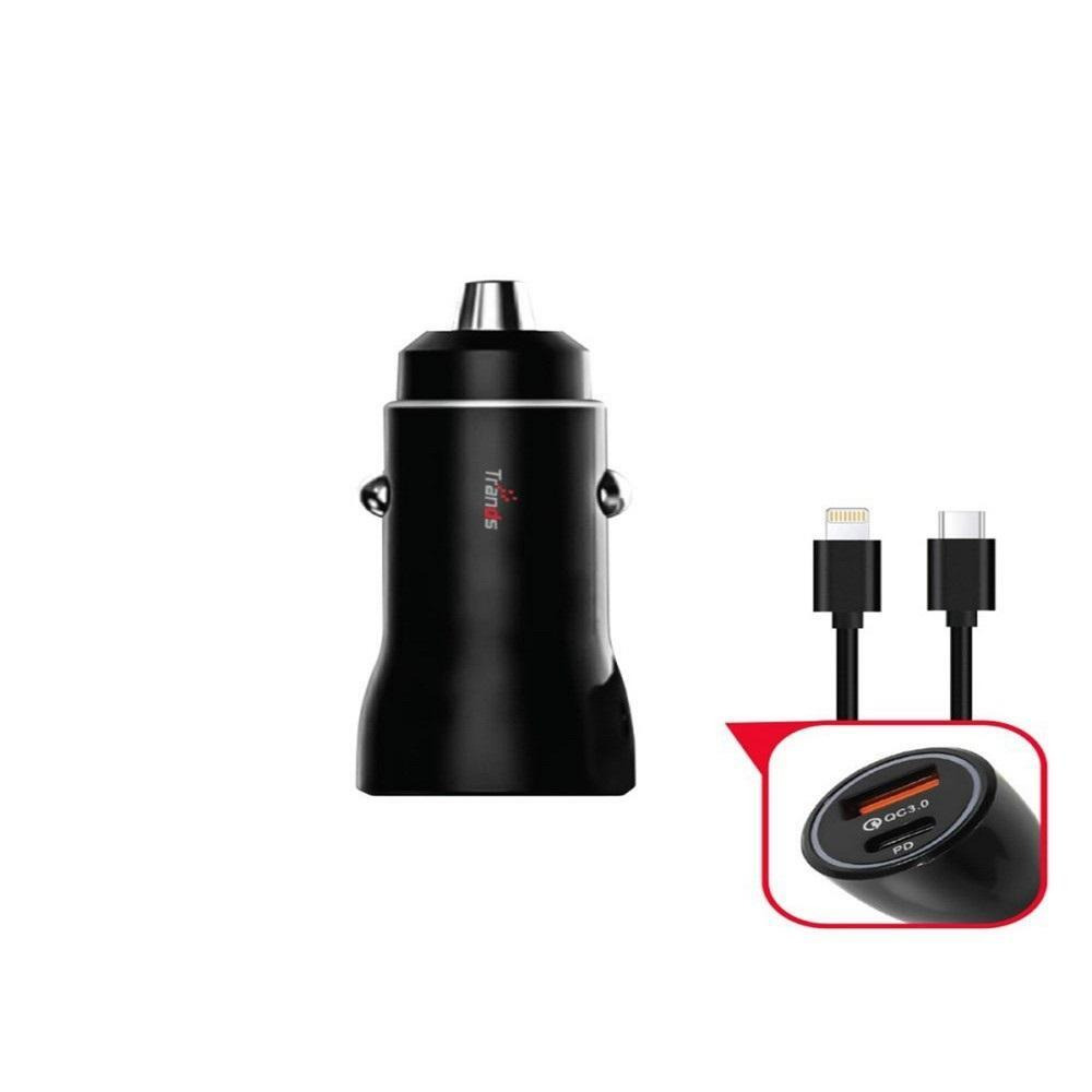 Trands Dual Port Type-C Lightning Car Charger, 1 meter, Black - 1