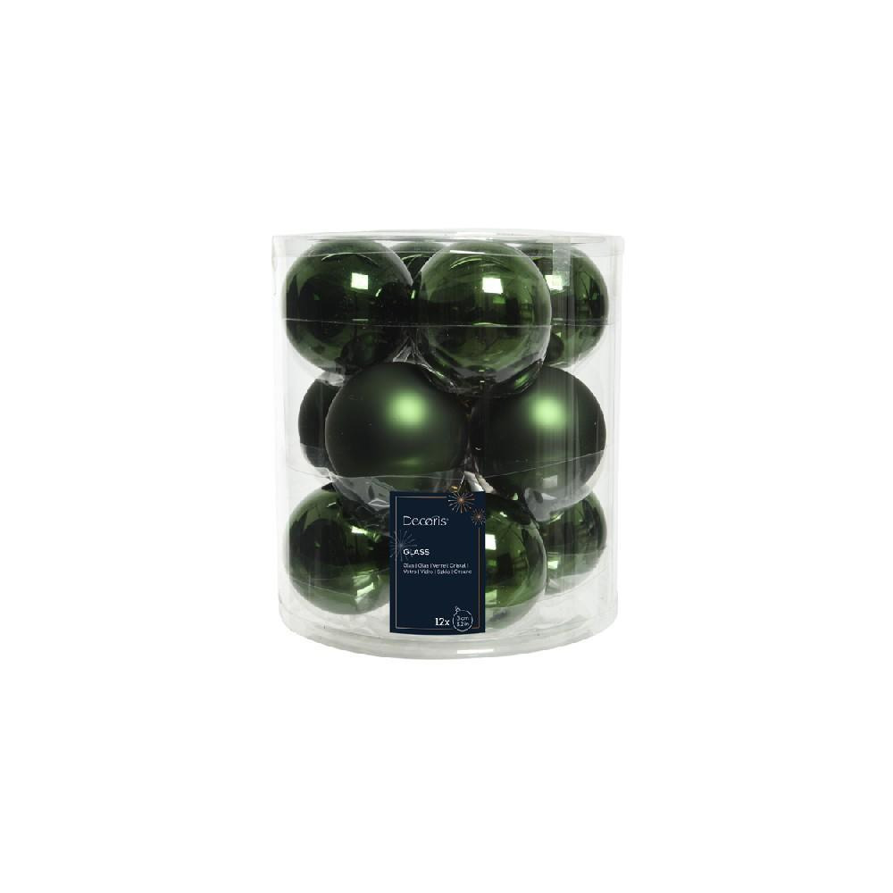 Kaemingk Decoris 8 cm Baubles Glass Shiny \& Matt Mix Pine Green - 1