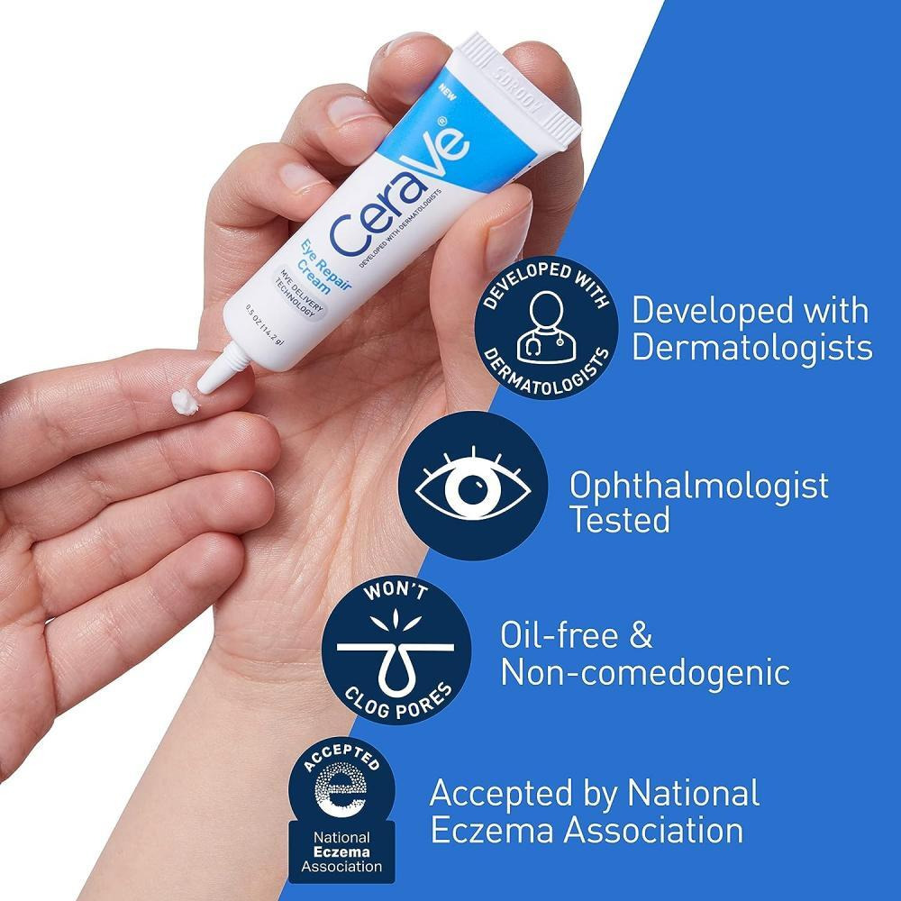 CeraVe Eye Repair Moisturizing Cream for Dark Circles and Puffiness with Hyaluronic acid and Ceramides, 0.5Oz, 14 ml - 3