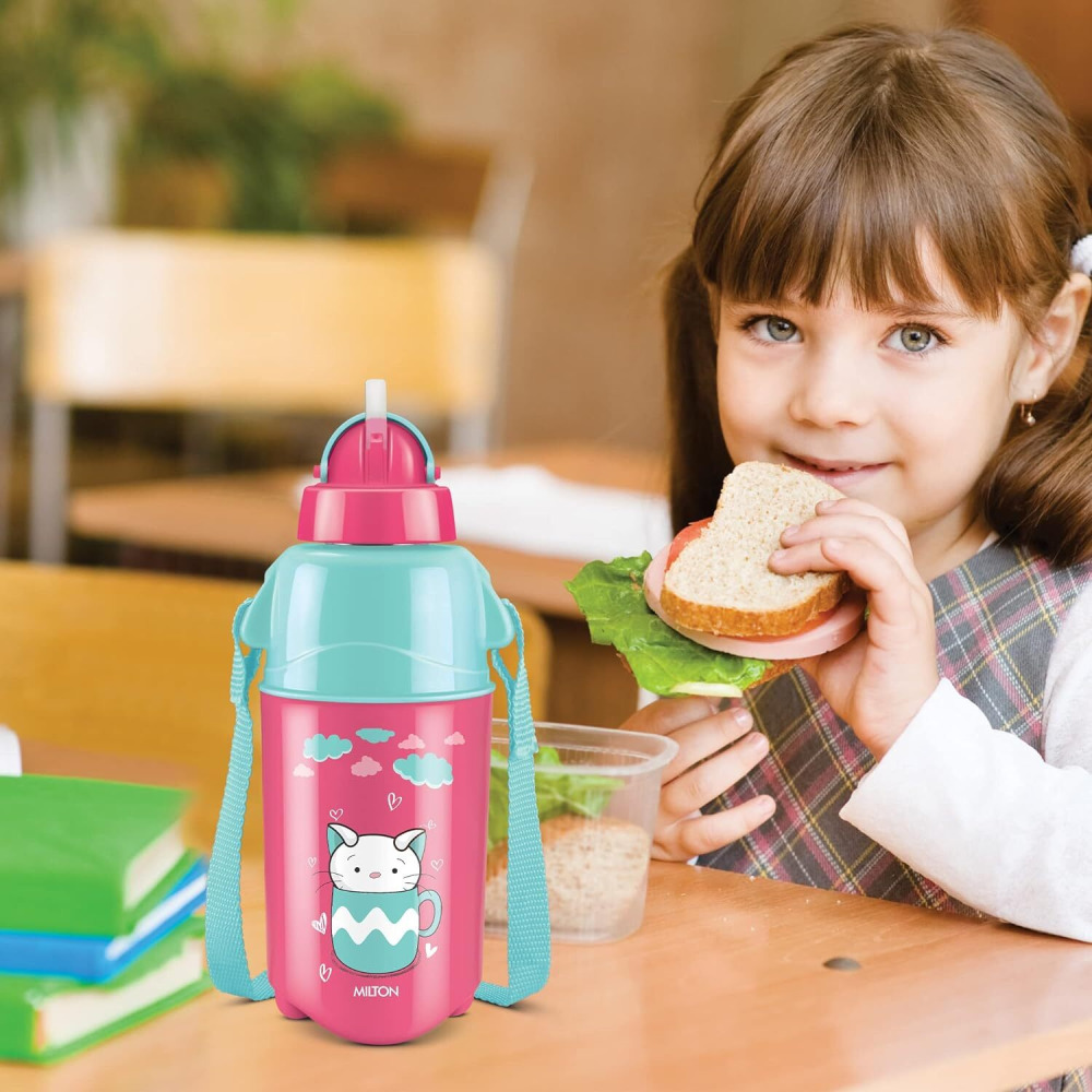 Milton Kool Trendy 400 Plastic Insulated Water Bottle with Straw for Kids, 370 ml, Cherry Pink - 5