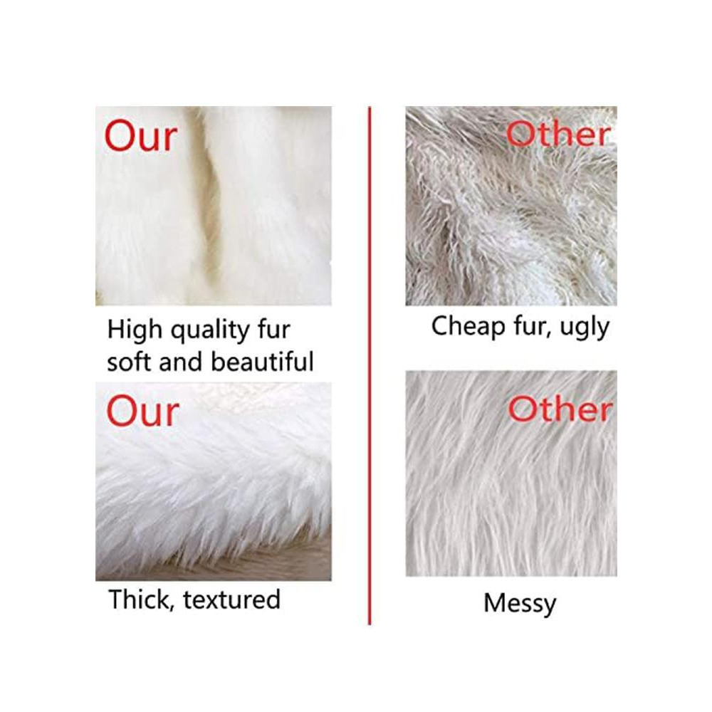 White Faux Fur Christmas Tree Skirt, 48 Inch Diameter Snowy Xmas Tree Skirt Decoration, Christmas Tree Mat with Soft and Fluffy Texture, Perfect Tree  - 3