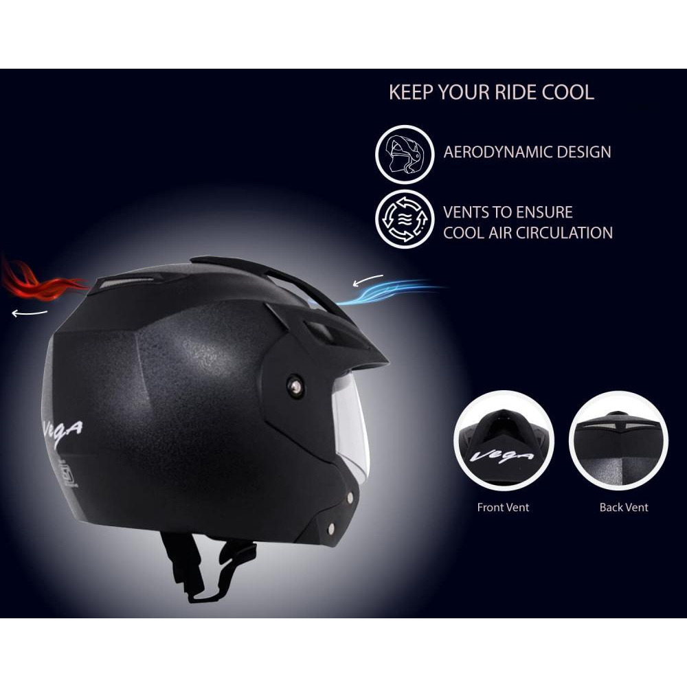 Vega Crux ISI Certified Flip-Up Helmet for Men and Women with Clear Visor (Black, Size: L) - 5