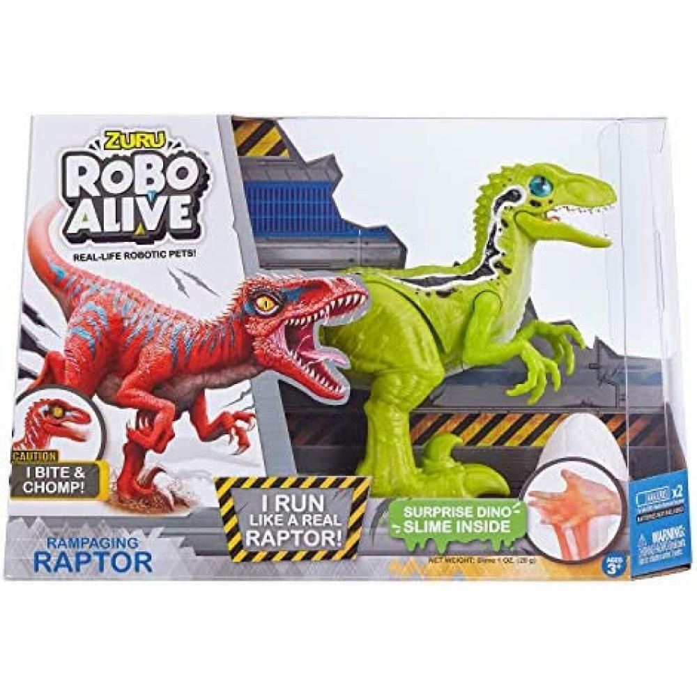 Robo Alive Rampaging Raptor (Green) by ZURU Dinosaur Toy with Realistic Dinosaur Movement That Bites and Chomps with Slime in Dino Egg, Robotic Pets f - 1