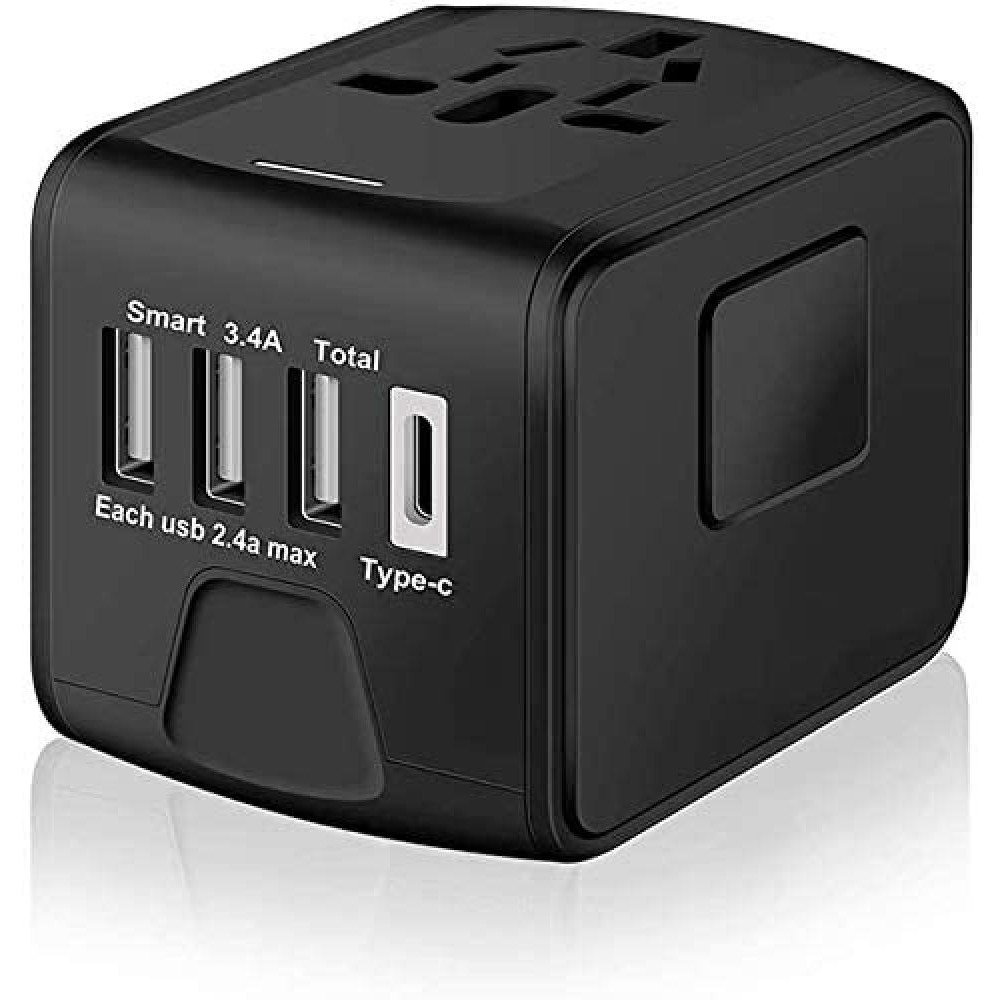 SHOWAY / Charging cable, Universal travel adapter with 3 USB + 1 Type-C, Black - 1