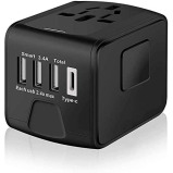 SHOWAY / Charging cable, Universal travel adapter with 3 USB + 1 Type-C, Black - 1 miniature