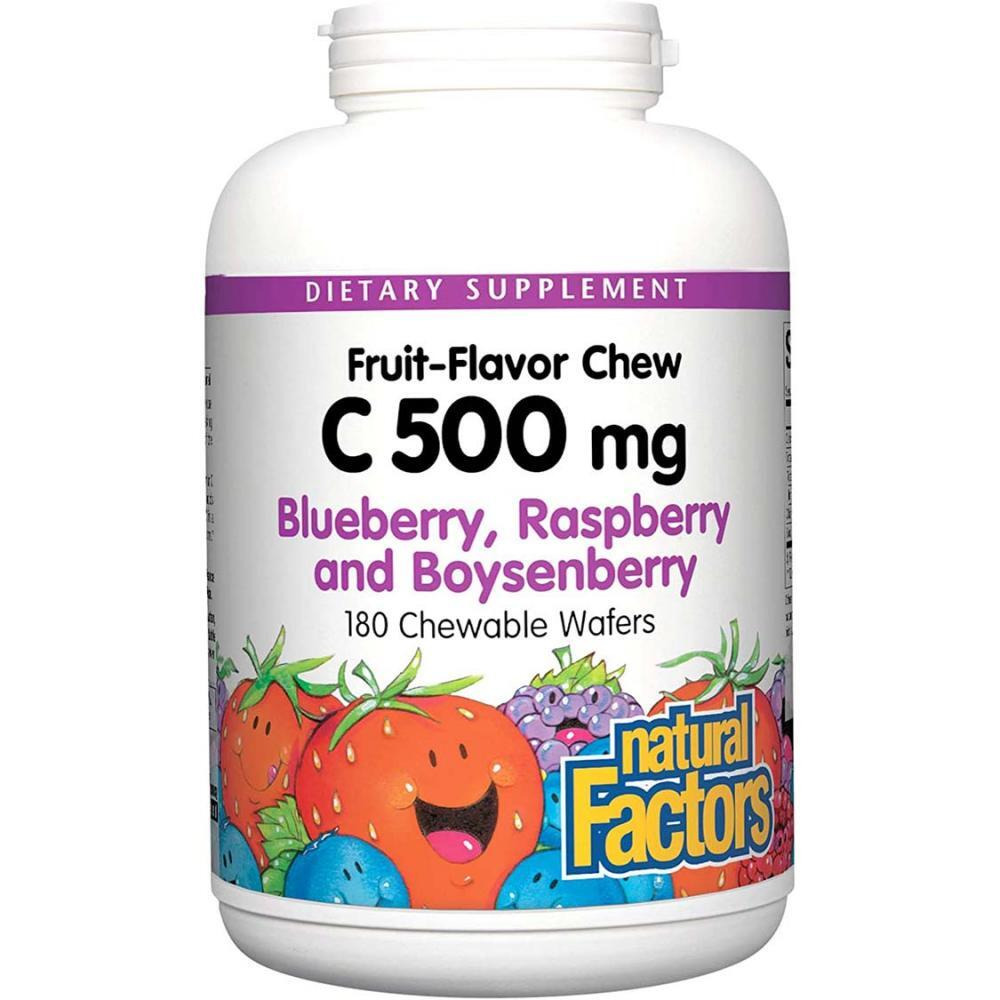 Natural Factors Vitamin C 500 mg, Blueberry, Raspberry and Boysenberry, 180 Chewable Wafers - 1