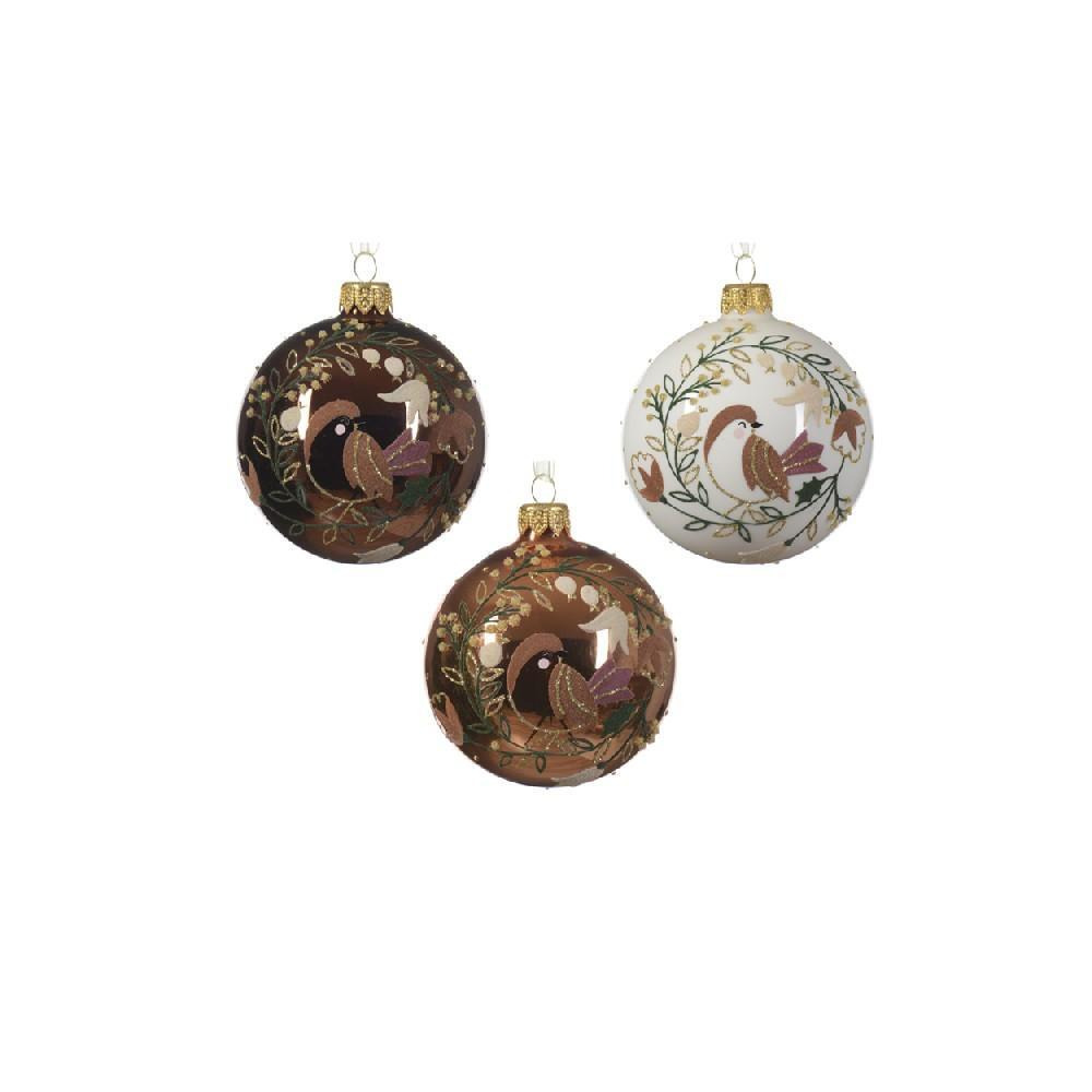 Kaemingk Decoris 8 cm Bauble Glass Enamel-Shiny Bird In Wreath Assorted 1 Piece - 1