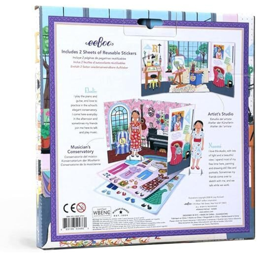 eeBoo: Musician and Artist Paper Doll Reusable Set, comes with a 2 Sided Stand-up Scene, Heavy Duty board, Perfect for Ages 5 and up - 3
