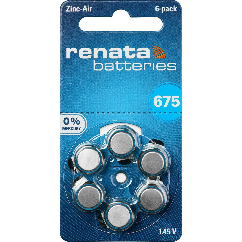 6-Pieces Renata (Size 675) Hearing Aid 1.45V Zinc-Air 0% Mercury Batteries - 1
