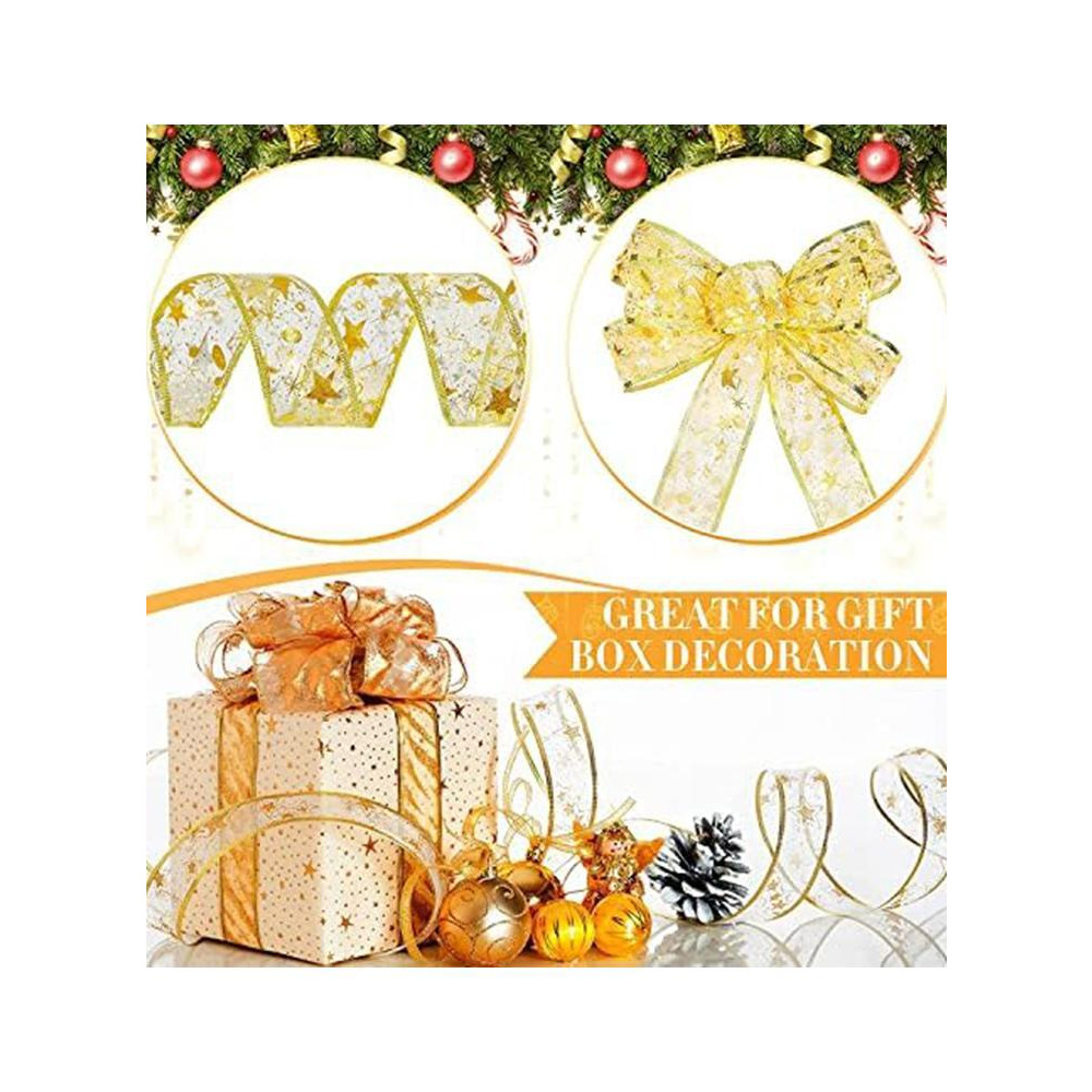 Gold Ribbon LED Lights with 100 LEDs Double Layer Copper Wire Bows Garland Fairy String Lights for Wedding and Home Decorations - 5