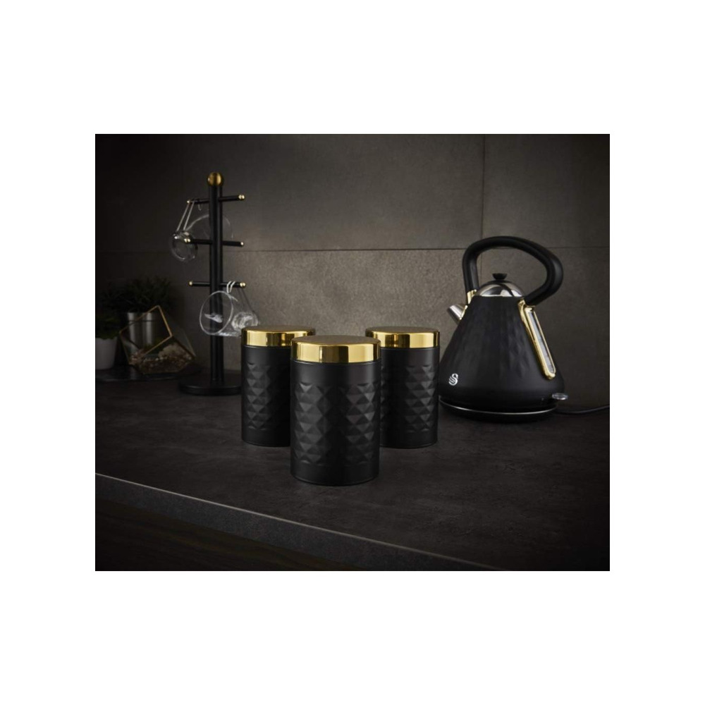 Swan SWKA17523BLKN Gatsby Set of 3 Kitchen Canisters, Tea Coffee Sugar, Black, One Size - 3