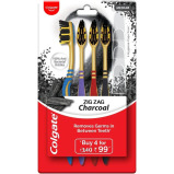 Ручная Зубная Щетка Colgate Zigzag Charcoal Со средней щетиной ДЛЯ ВЗРОСЛЫХ — 4 Шт., удаляет Микробы МЕЖДУ Зубами, мягкий Очиститель языка, антибактер - 1 miniature