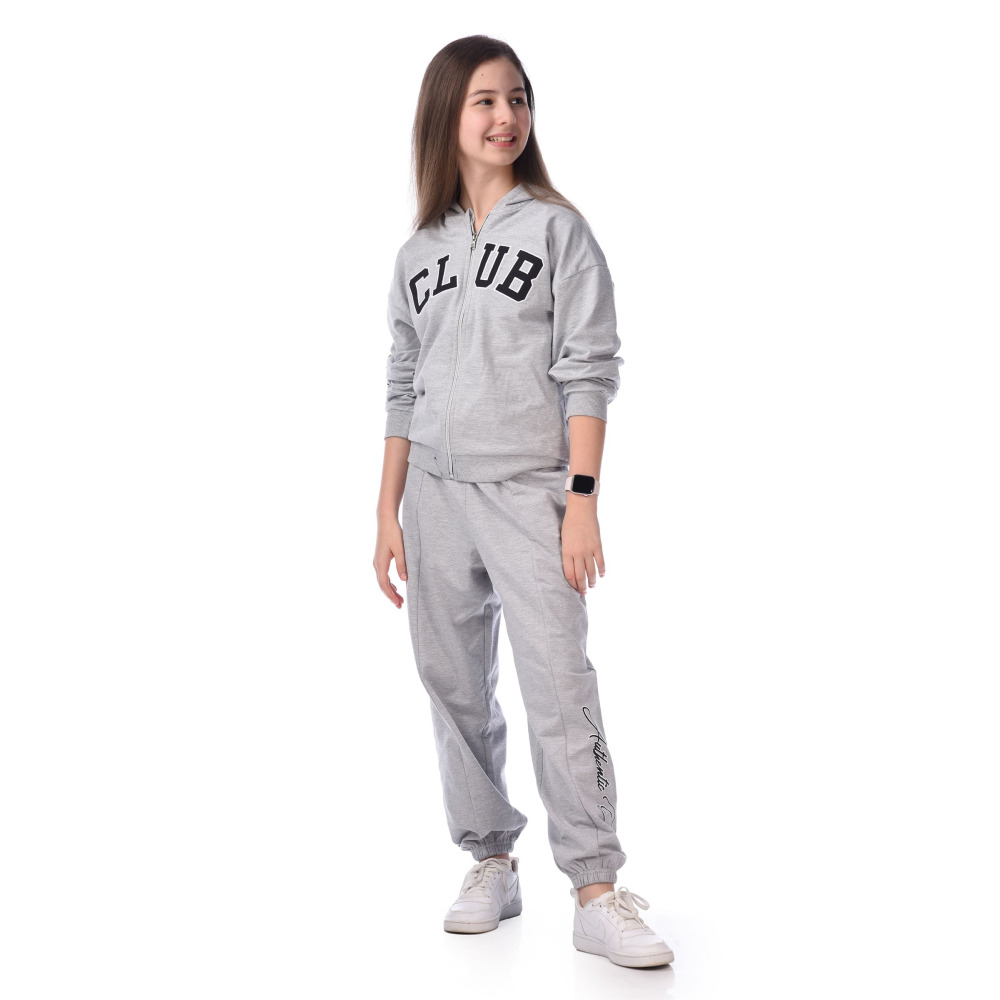 Girl's 2 piece Mil Set, Fullzipper Hoodie + Pants (13-14 yrs), Grey - 3
