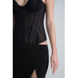 فستان كورسيه شبكي، اسود، مقاس L - 5 miniature