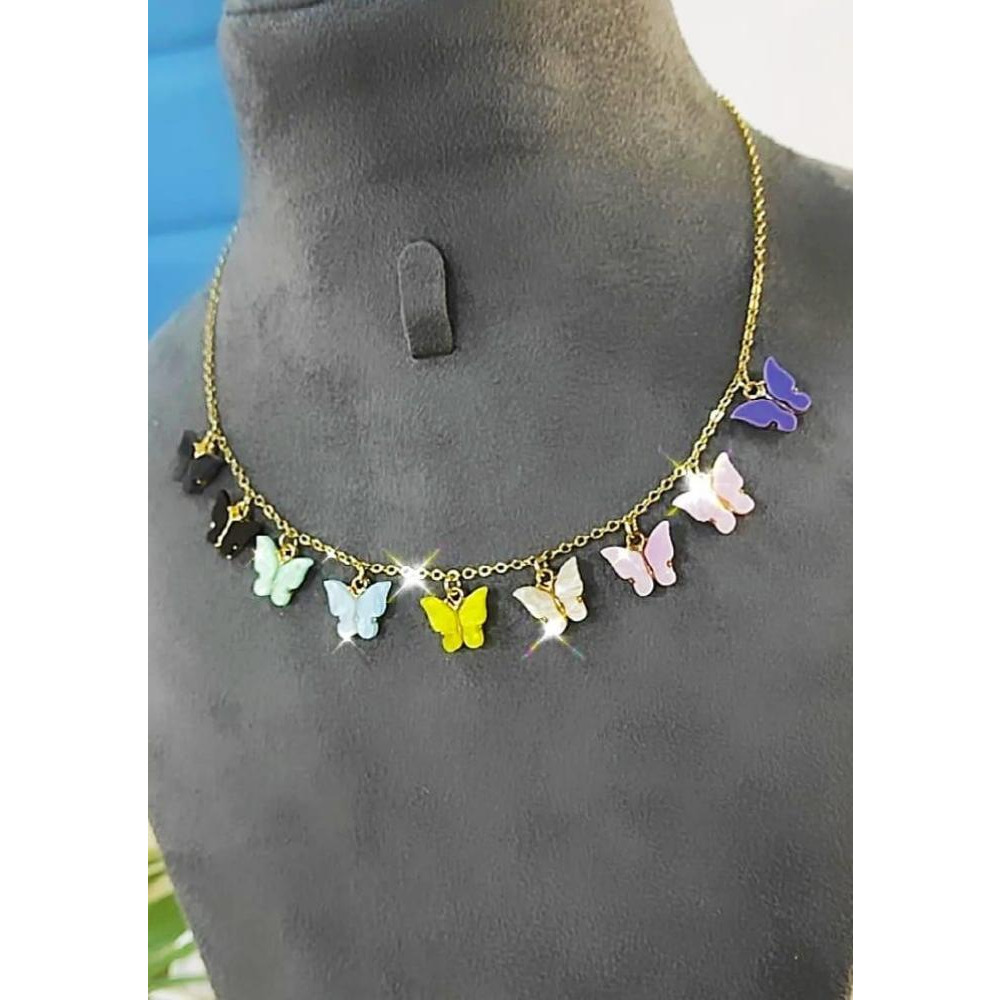 Красочный Кристалл Кварца В Форме бабочки С Позолоченной Цепочкой-Колье - 2