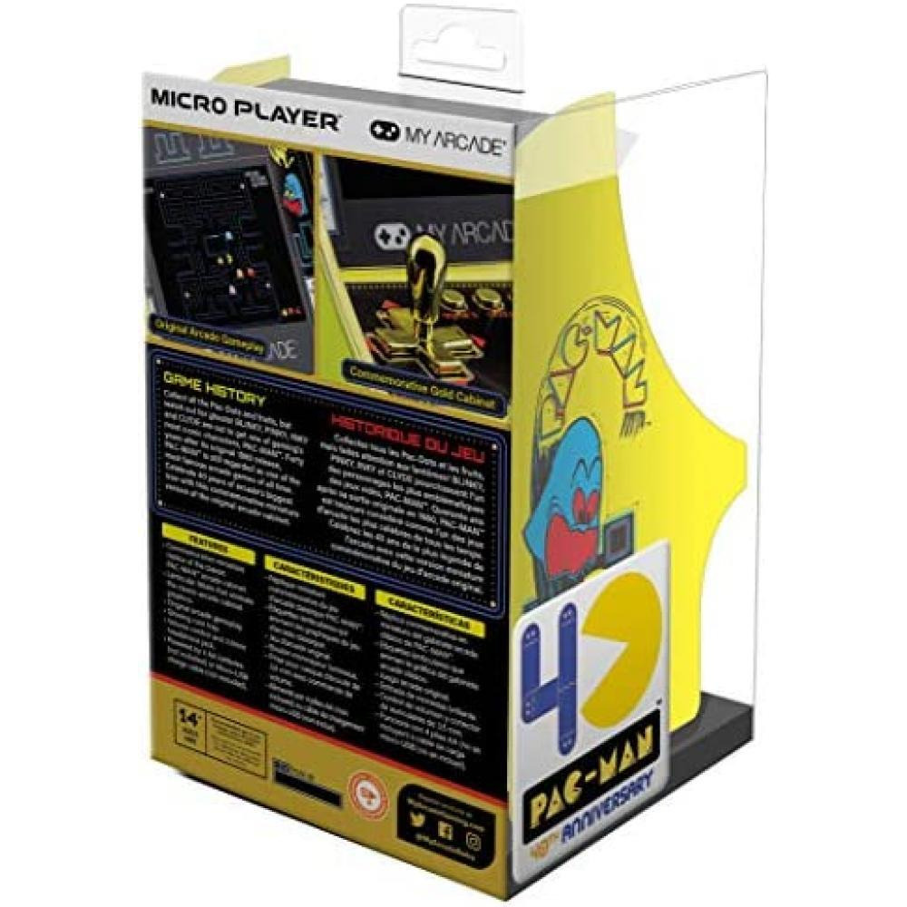 My Arcade Pac-Man 40th Anniversary Micro Player, Fully Playable, 6.75 Inch Collectible, Full Color, Gold Plated, Battery or Micro USB Powered (DGUNL-3 - 6
