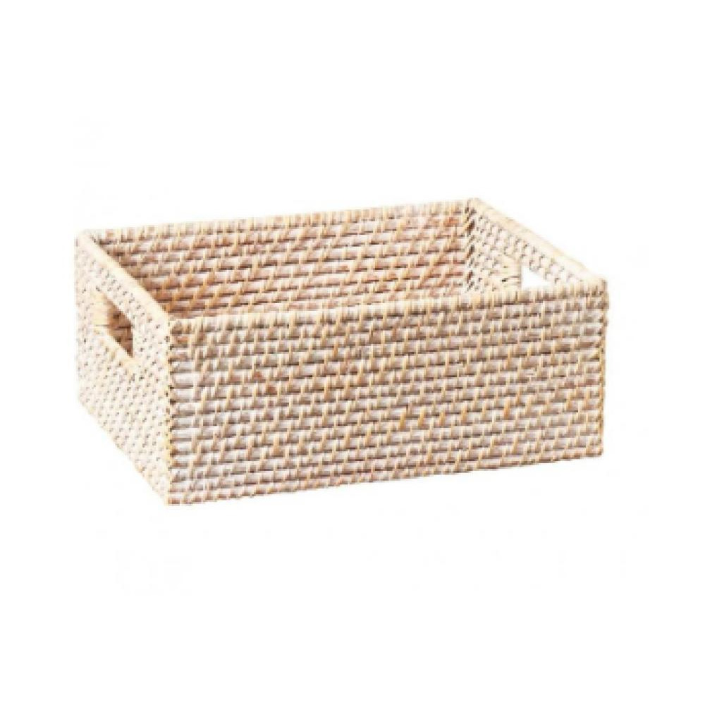 Homesmiths Whitewashed Rattan Storage Bins With Handles Medium - 1