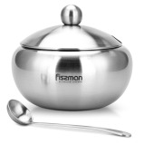 Fissman Stainless Steel Sugar Bowl With Lid And Spoon Silver 560ml - 1 miniature