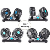 مروحة سيارة كهربائية بسرعتين 12 فولت، مروحة سيارة تدور 360 درجة، قابلة للتعديل، مروحة تبريد هواء مزدوجة الرأس للسيارة - 4 miniature