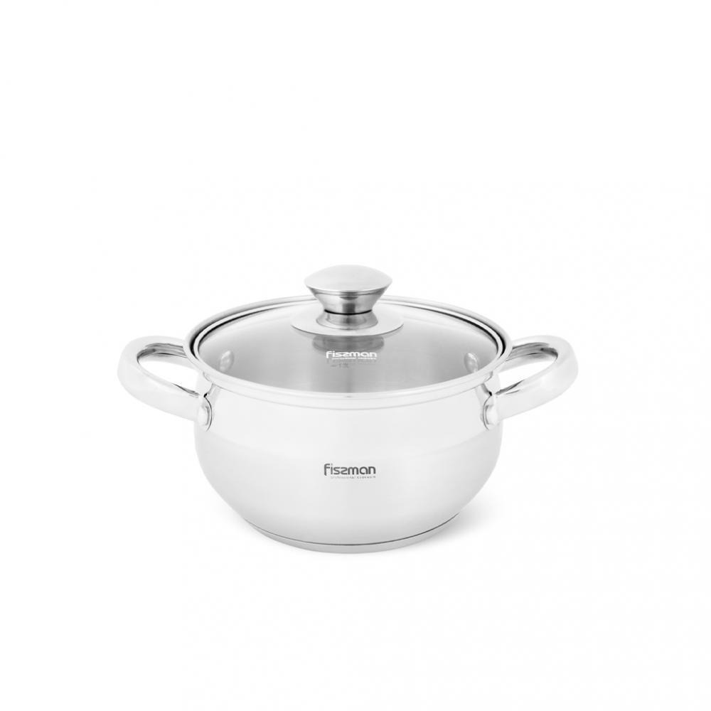 Fissman Stockpot With Glass Lid Prime Series Stainless Steel And Induction Bottom Silver 16x9.5cm\/ 1.9LTR - 1