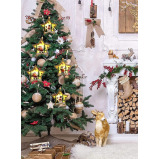 Set of 3 Wooden Star Christmas Tree Hanging Pendants with Lights Santa Claus, Deer, and Snowman Designs for New Years Party and Fireplace Decoration - 6 miniature