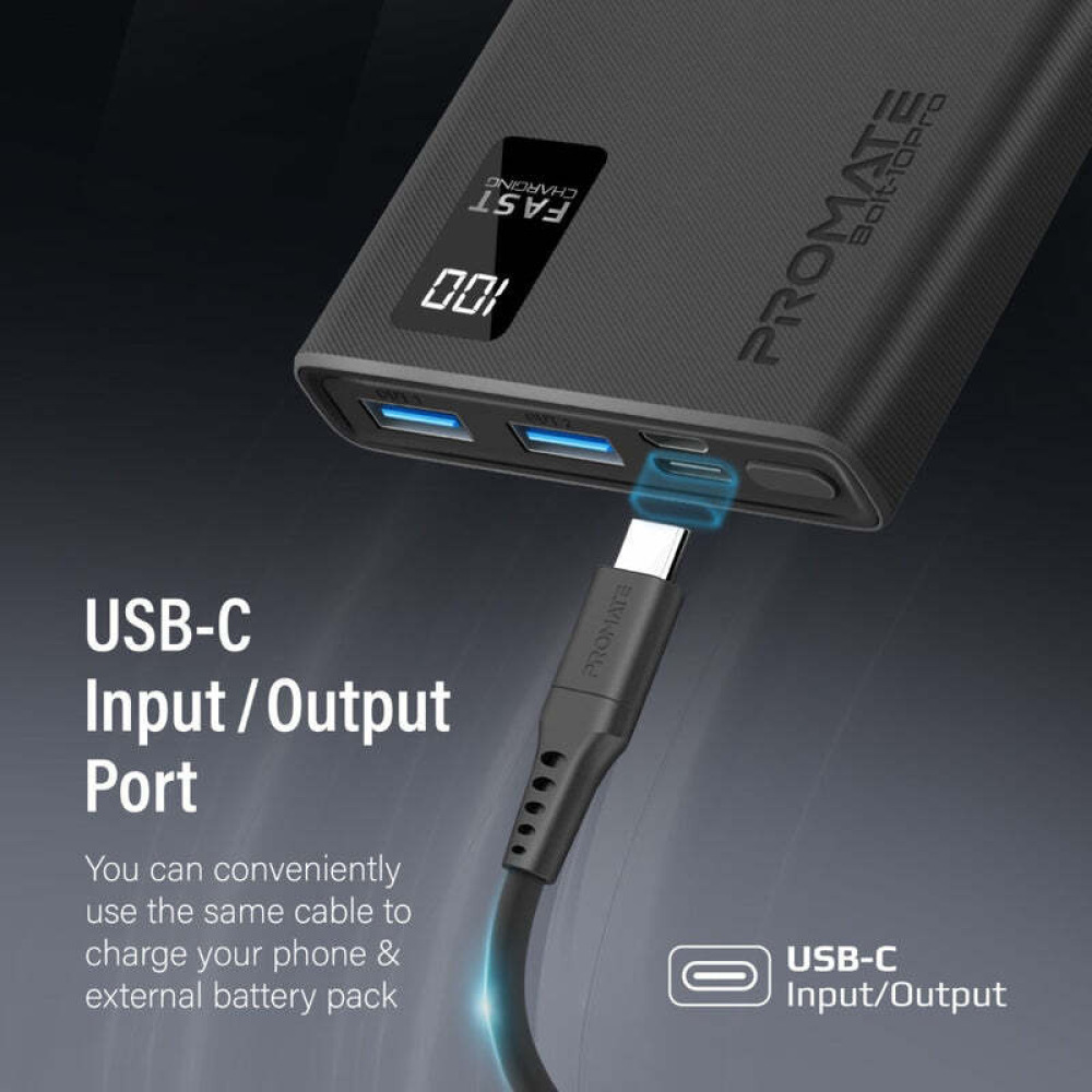 باور بانك بروميت بولت-10 برو الذكي المدمج بسعة 10000 مللي أمبير/ساعة مع منفذي Usb-A وUSB-C - 8