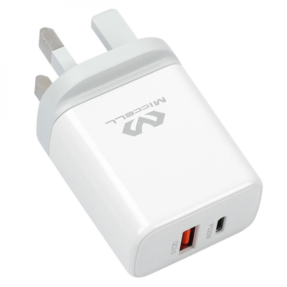Miccell \/ Charger, Fast USB, PD20W+QC3.0, White, VQ-T37 - 2