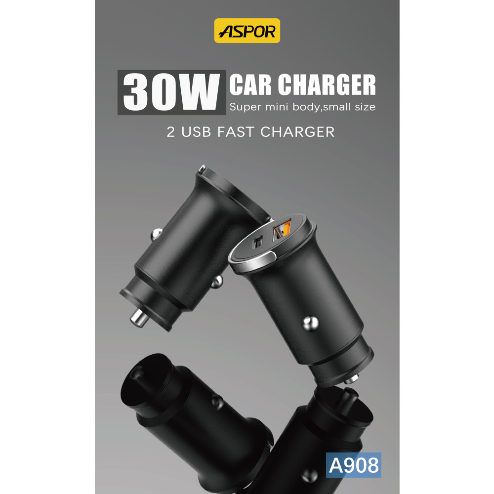 Aspor A908 A908 Car Charger Grey 30W - 4