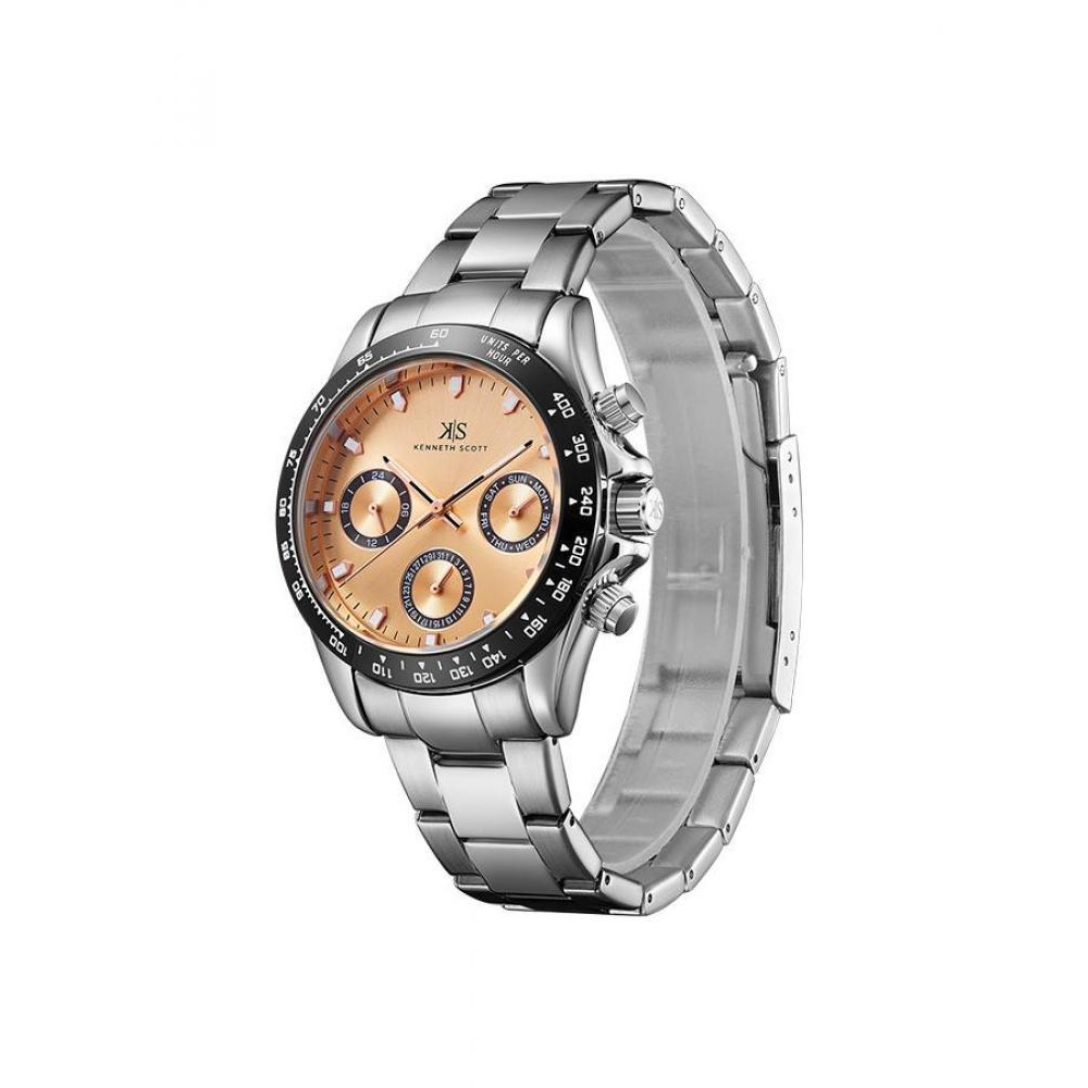 Kenneth Scott Men's Multi Function Rose Gold Dial Watch - K22142-SBSK - 2