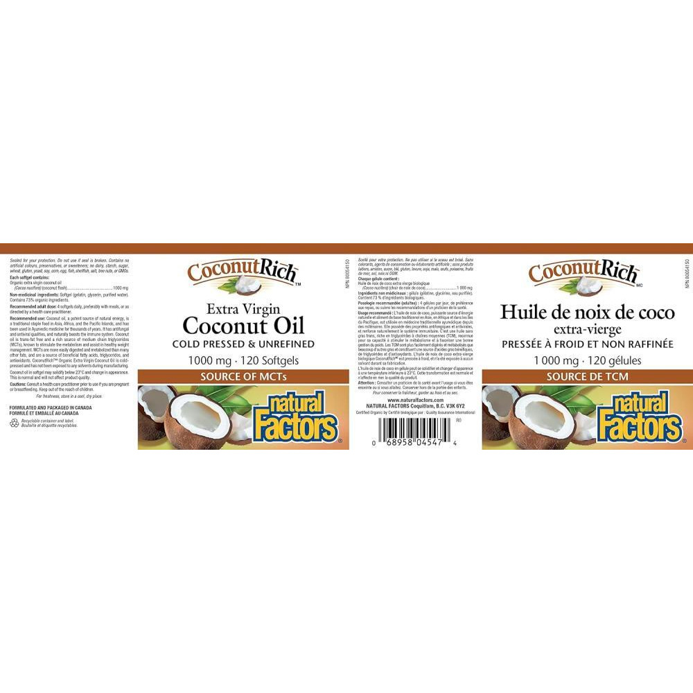 Natural Factors Coconutrich Extra Virgin Coconut Oil, 1000 mg, 120 Softgels - 2