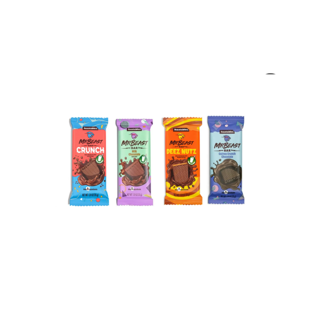 Feastables Mr Beast Chocolate Bar Varity Pack Quinoa Crunch, Crunch, Deez Nutz, Milk Chocolate (Pack Of 4) Each 35g - 1